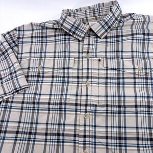 LL Bean Mens Large Plaid Short Sleeve Button‎ Down Shirt Blue Tan Regular